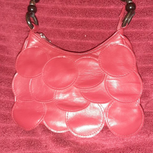 Red Purse, wood beaded handle, small - Picture 4 of 10